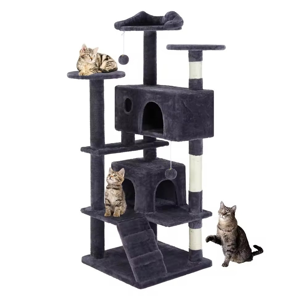 Multi-Level Cat Tree with Sisal Posts, Ramp, and Enclosed Compartments