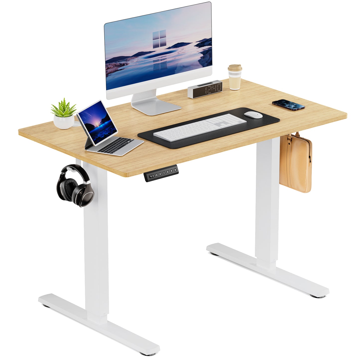 Height-Adjustable Standing Desk with Multi-Function Control Panel