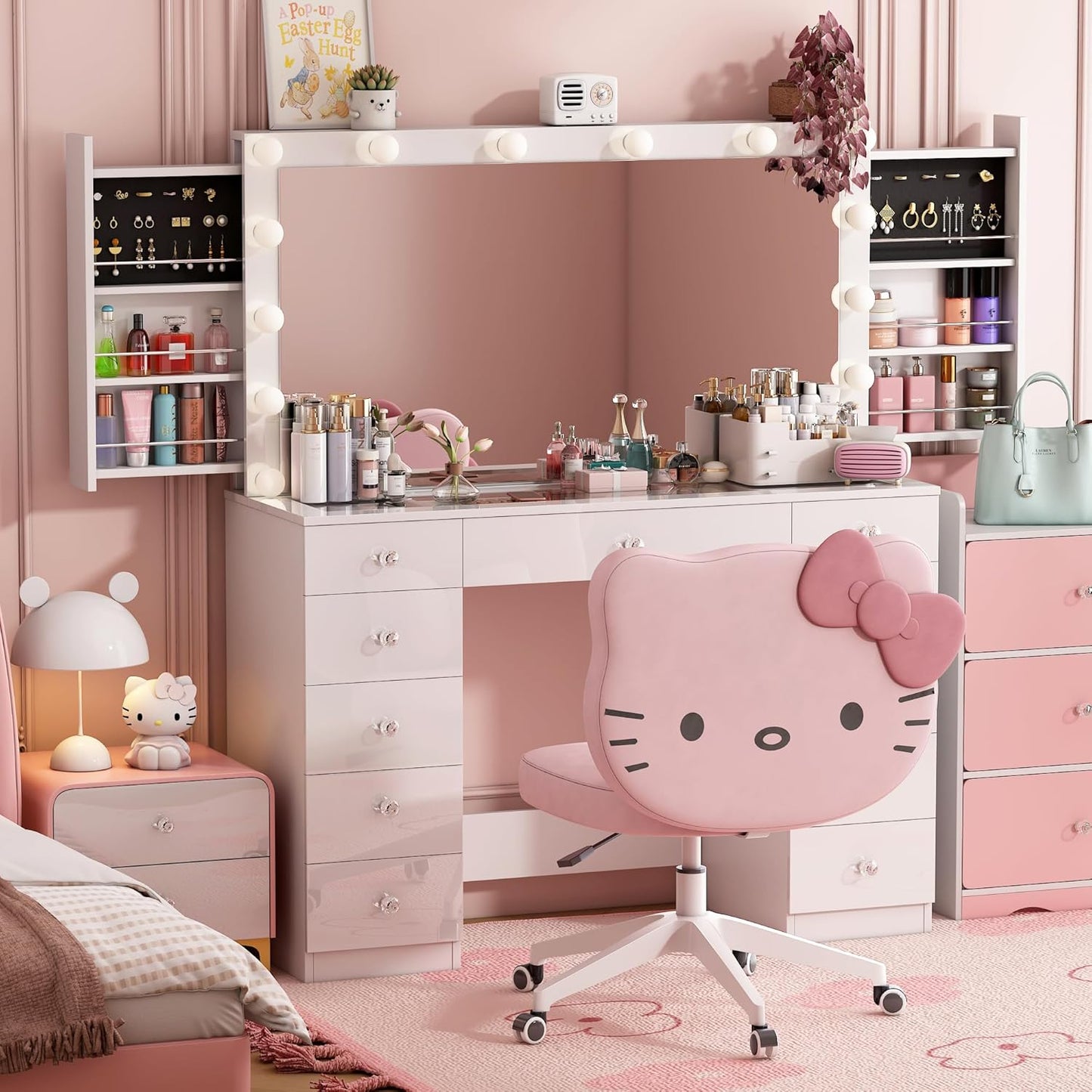Vanity Set with LED Mirror, Adjustable Lighting, and Multiple Storage Drawers