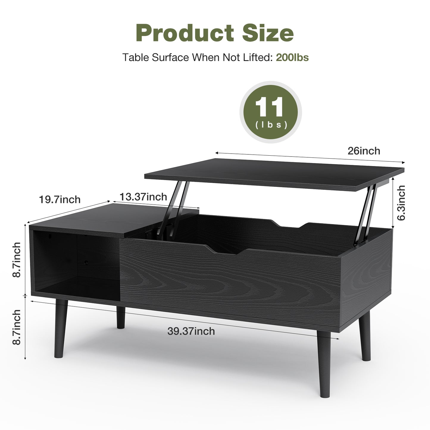 Lift-Top Coffee Table with Hidden Storage and Open Side Compartments