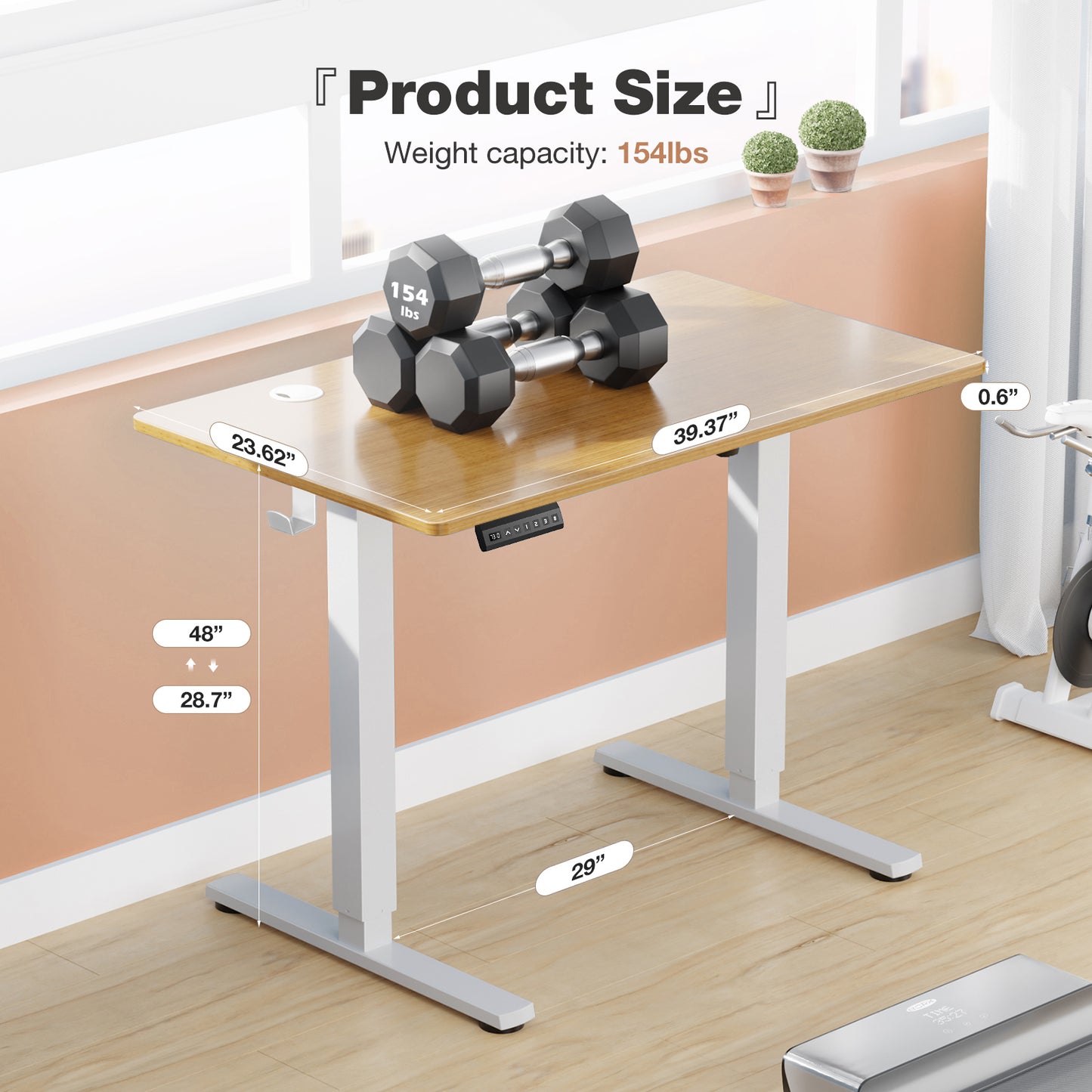 Height-Adjustable Standing Desk with Multi-Function Control Panel