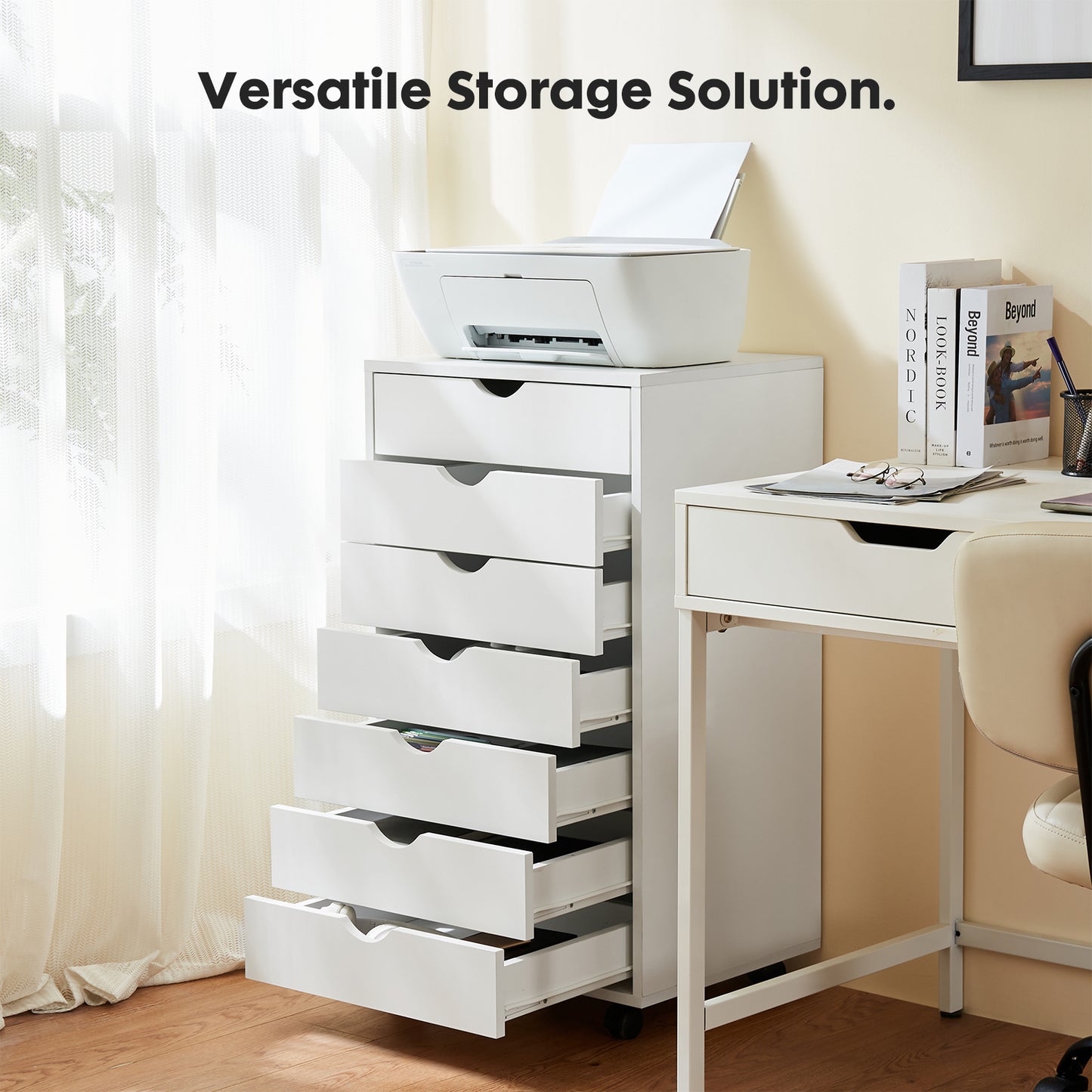 Seven-Drawer Storage Cabinet with Caster Wheels and Metal Drawer Slides