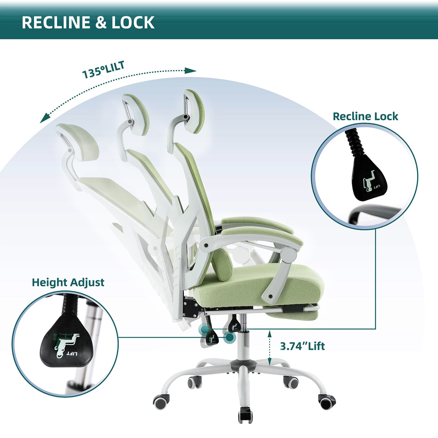 Ergonomic Office Chair with Mesh Backrest, Footrest, and Adjustable Features