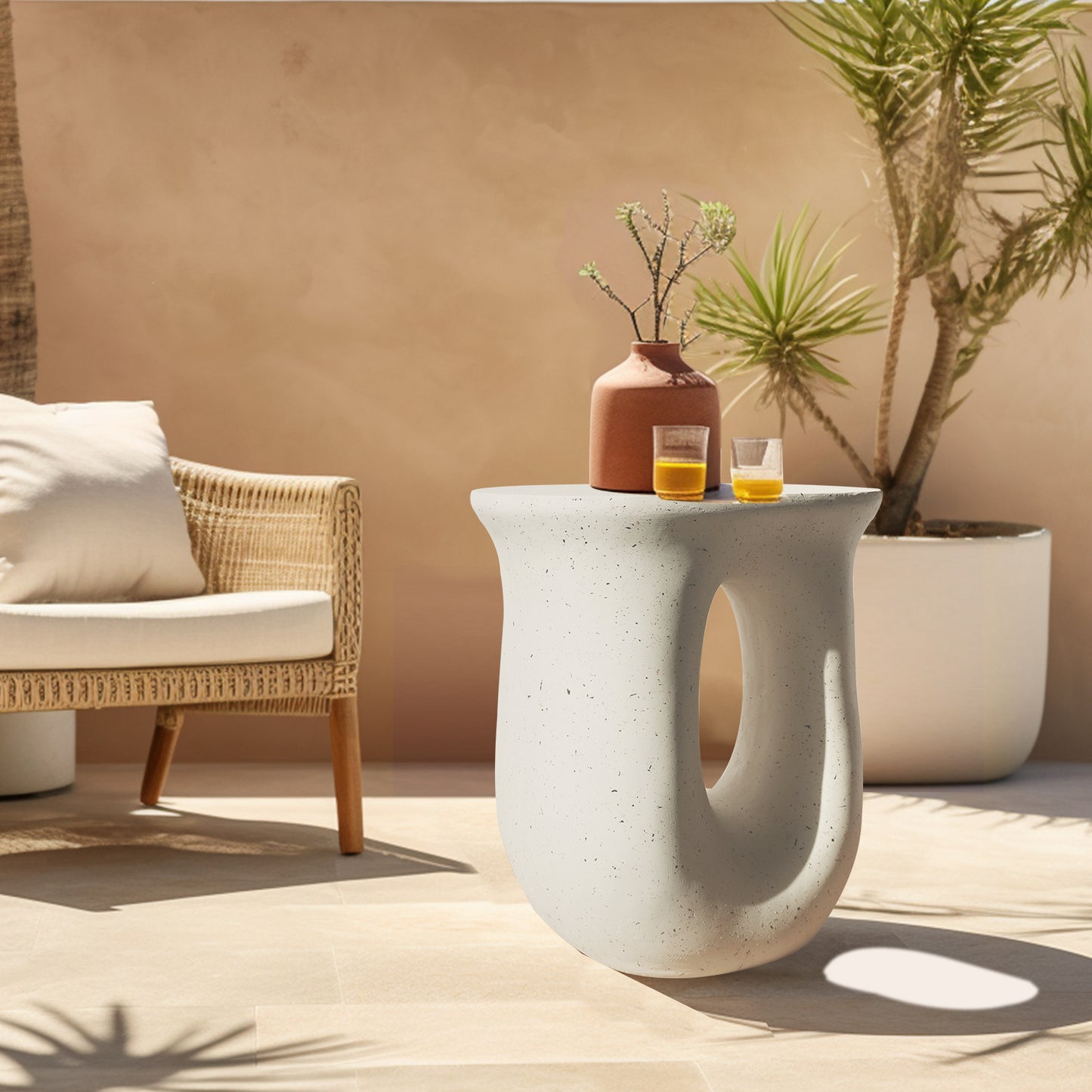 Sculptural U-Shaped Concrete Side Table