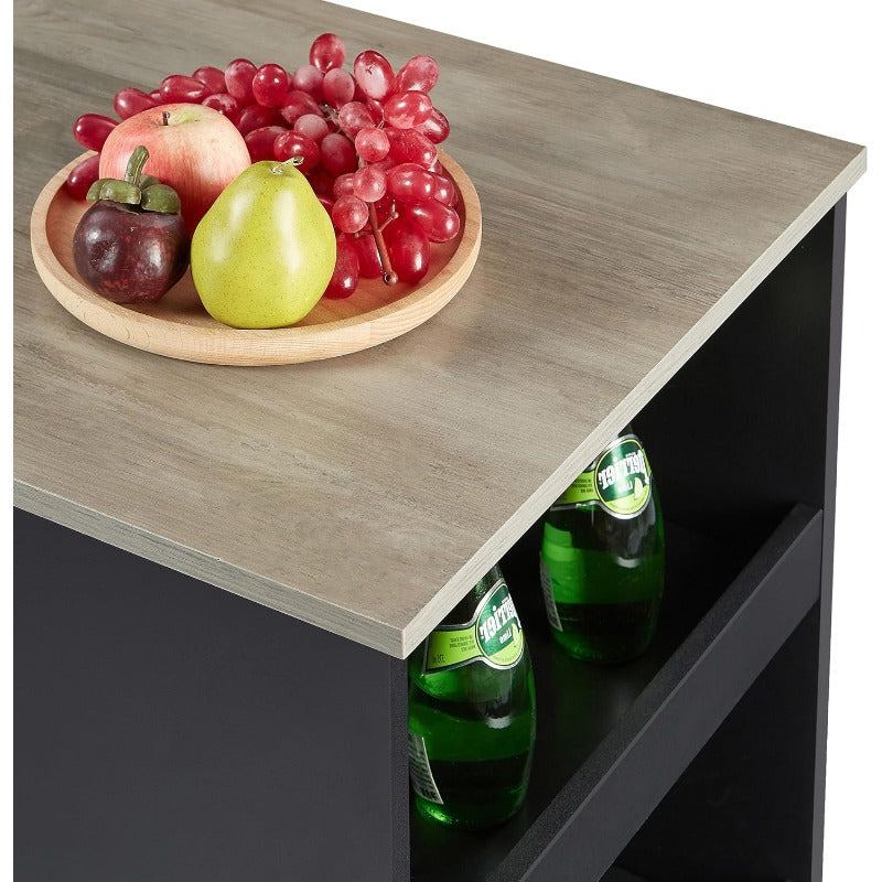 Three-Piece Bar-Height Table and Stool Set with Storage Shelves