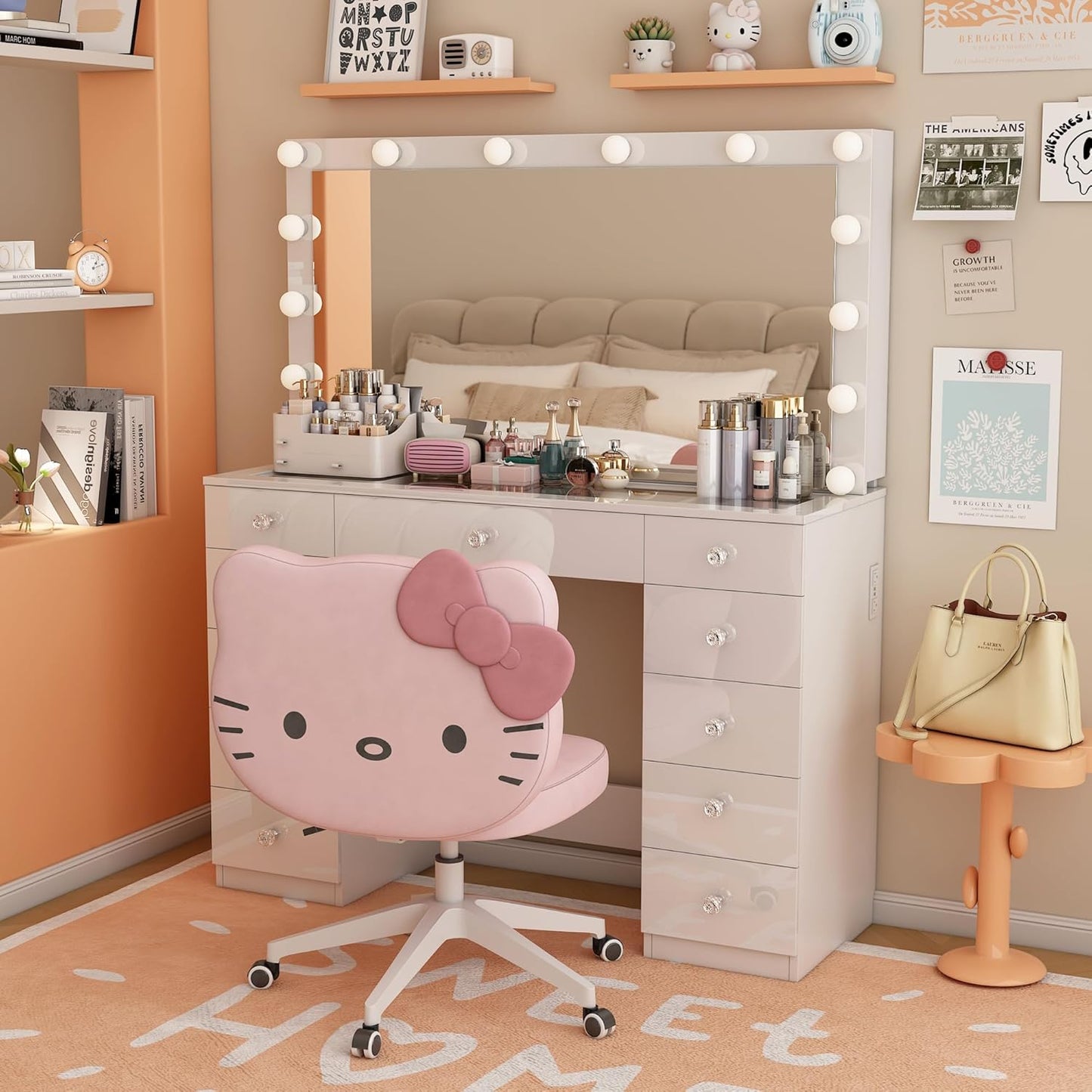 Vanity Set with LED Mirror, Adjustable Lighting, and Multiple Storage Drawers