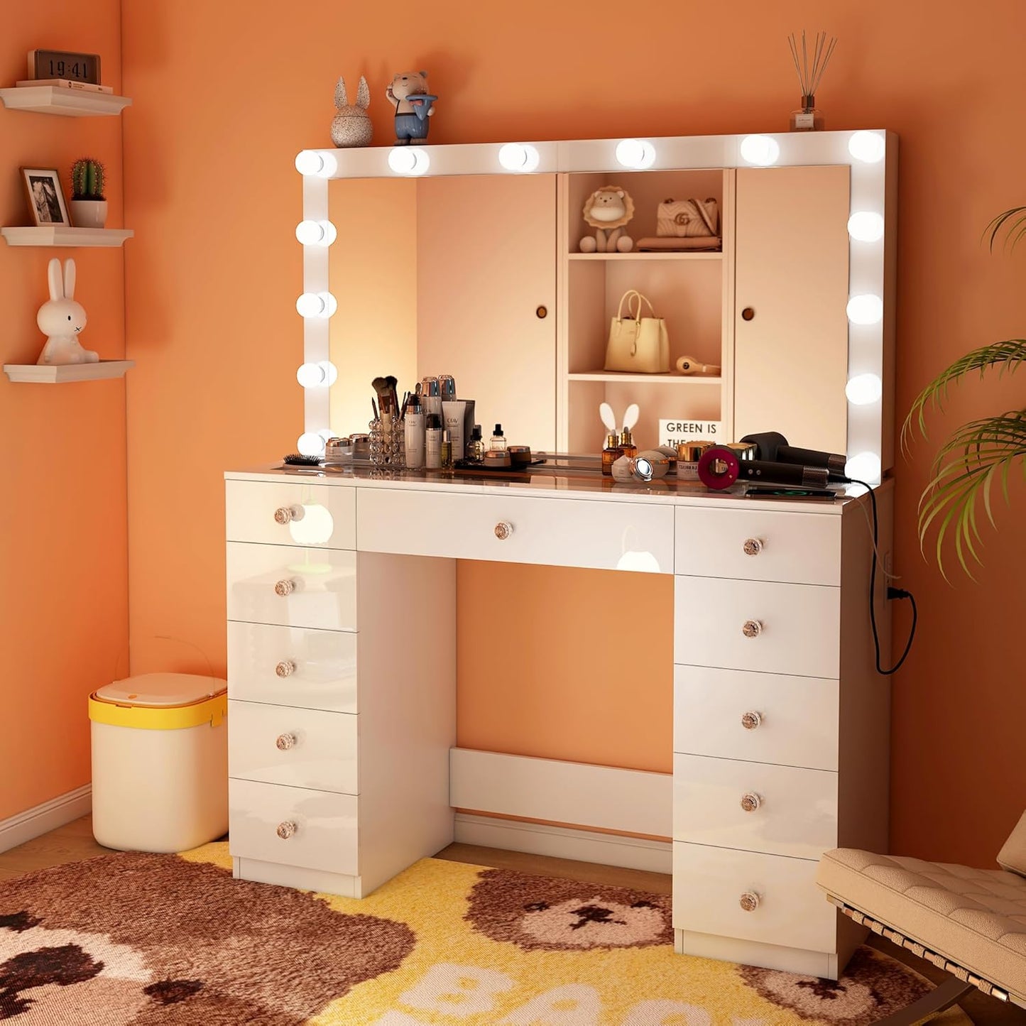 Vanity Set with LED Mirror, Adjustable Lighting, and Multiple Storage Drawers