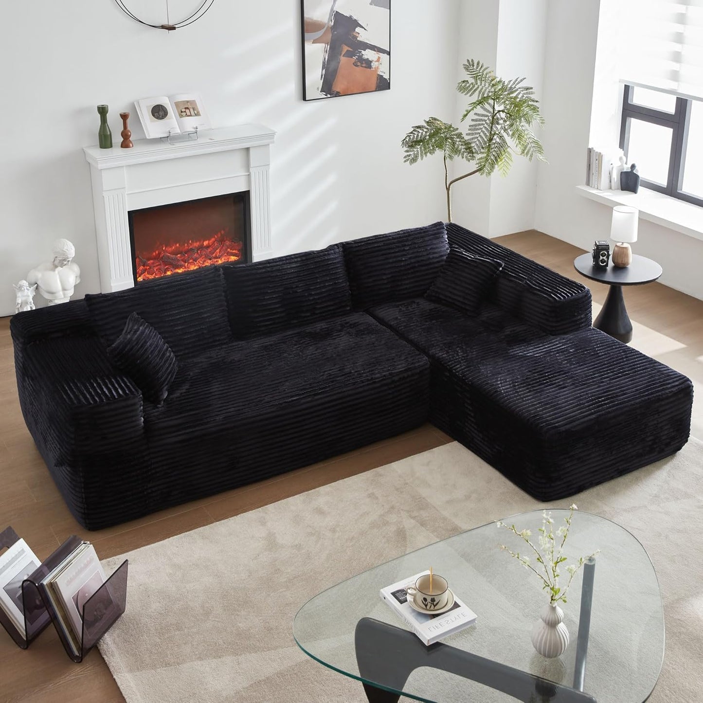 Modular L-Shaped Sectional Sofa with Reversible Chaise and No-Assembly Design