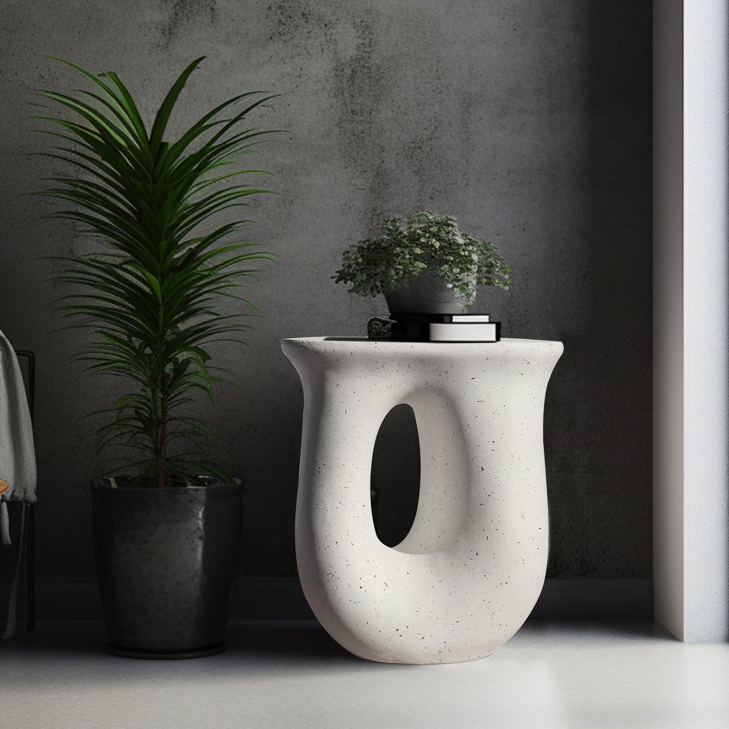 Sculptural U-Shaped Concrete Side Table