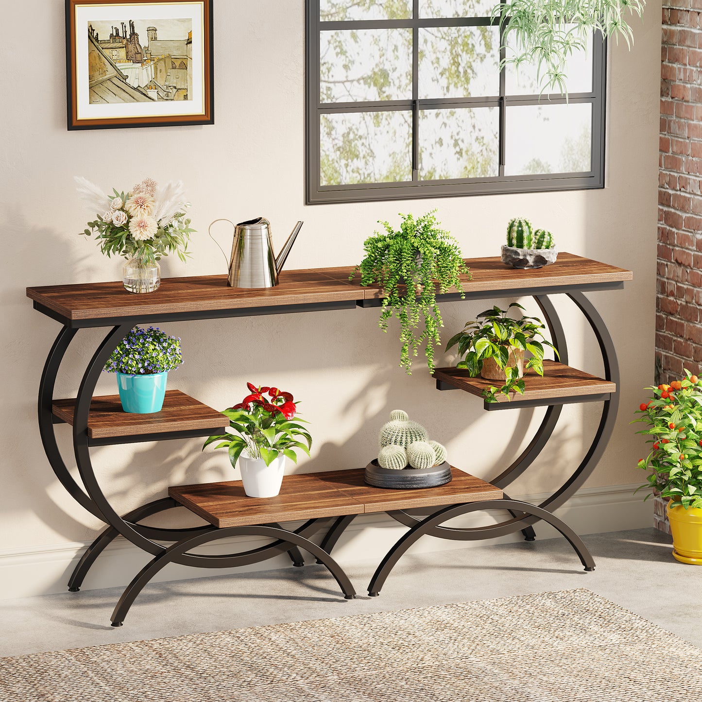 Three-Tier Metal Frame Side Table with Particleboard Shelves