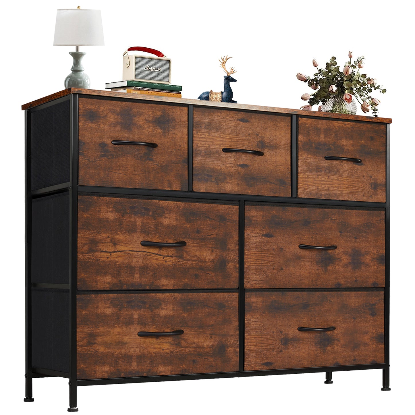 Seven-Drawer Storage Unit with Steel Frame and MDF Surface