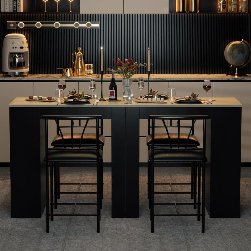 Three-Piece Bar-Height Table and Stool Set with Storage Shelves