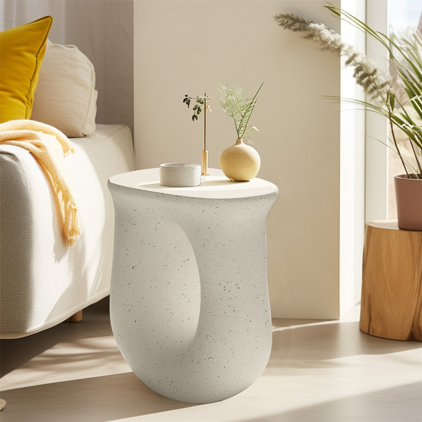 Sculptural U-Shaped Concrete Side Table