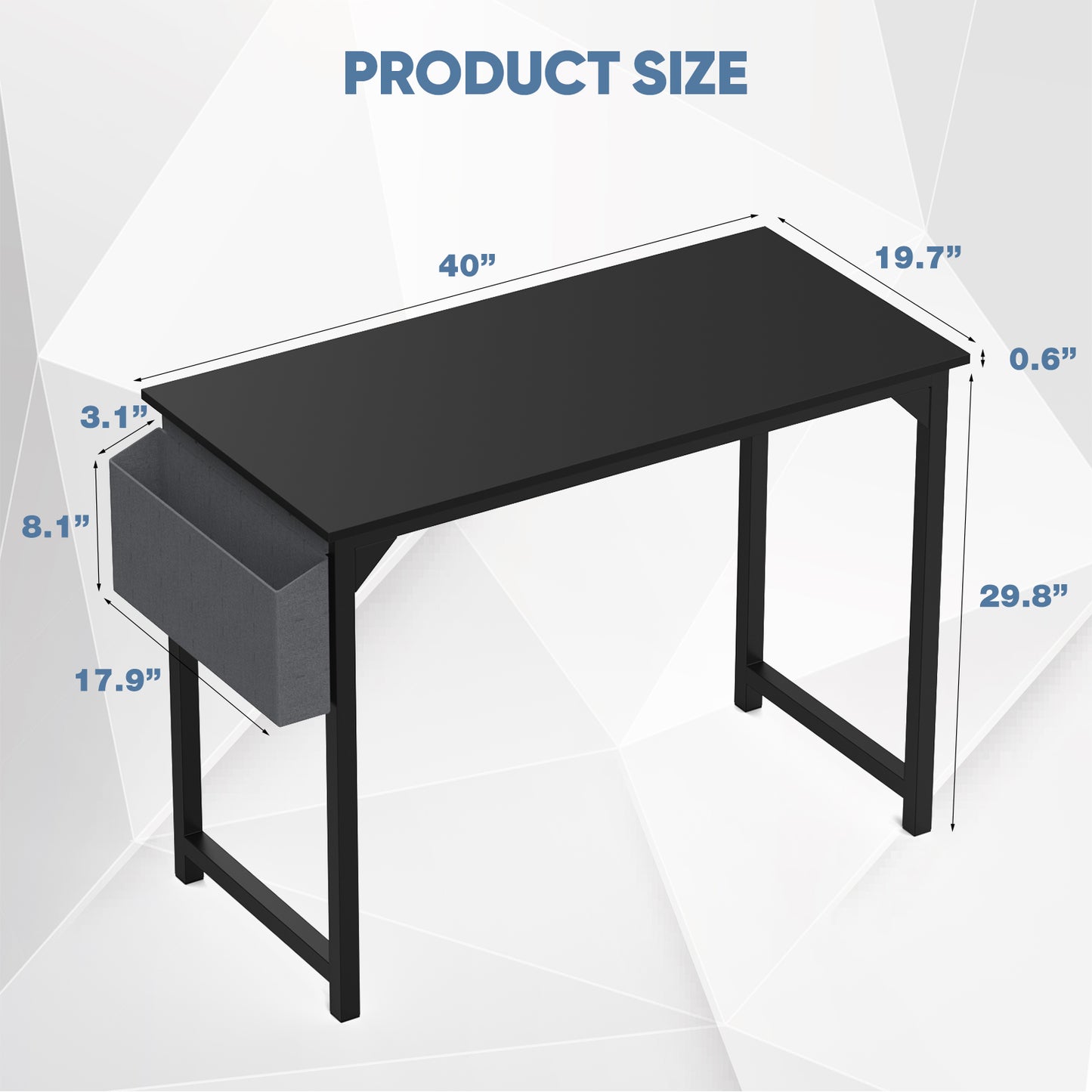 Metal Frame Desk with Side Storage Compartments and Hooks