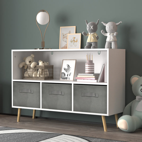Freestanding Storage Unit with Removable Drawers and Open Shelf