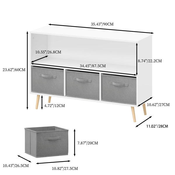 Freestanding Storage Unit with Removable Drawers and Open Shelf
