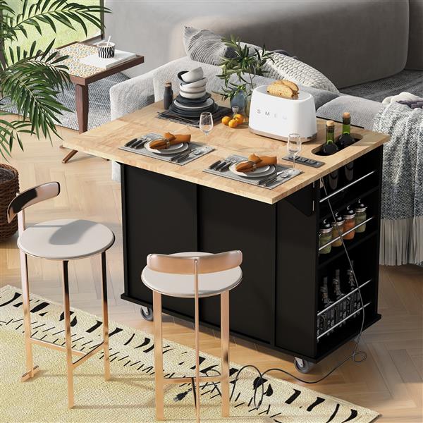 Mobile Kitchen Cart with Drop-Leaf Extension and Multiple Storage Compartments