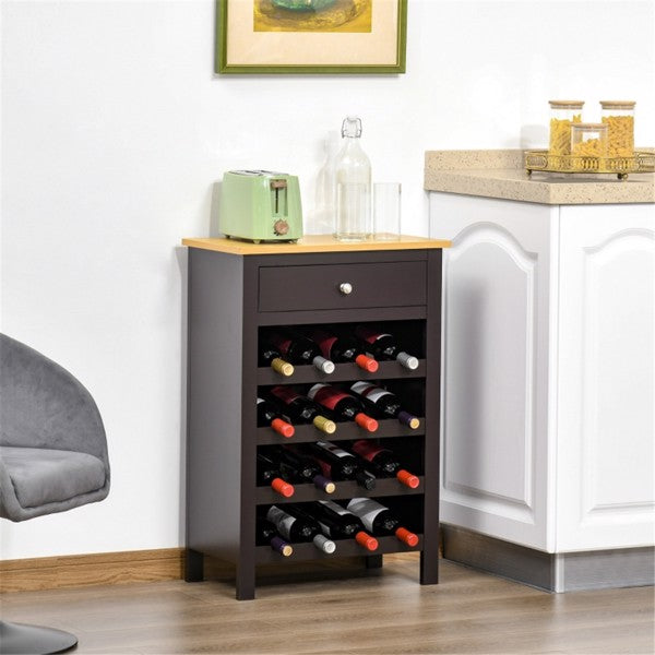 Freestanding Wine Rack with Storage Drawer and Elevated Base