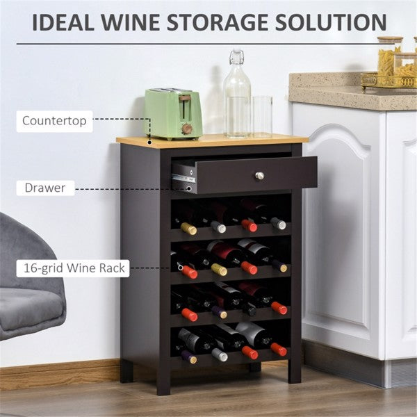Freestanding Wine Rack with Storage Drawer and Elevated Base