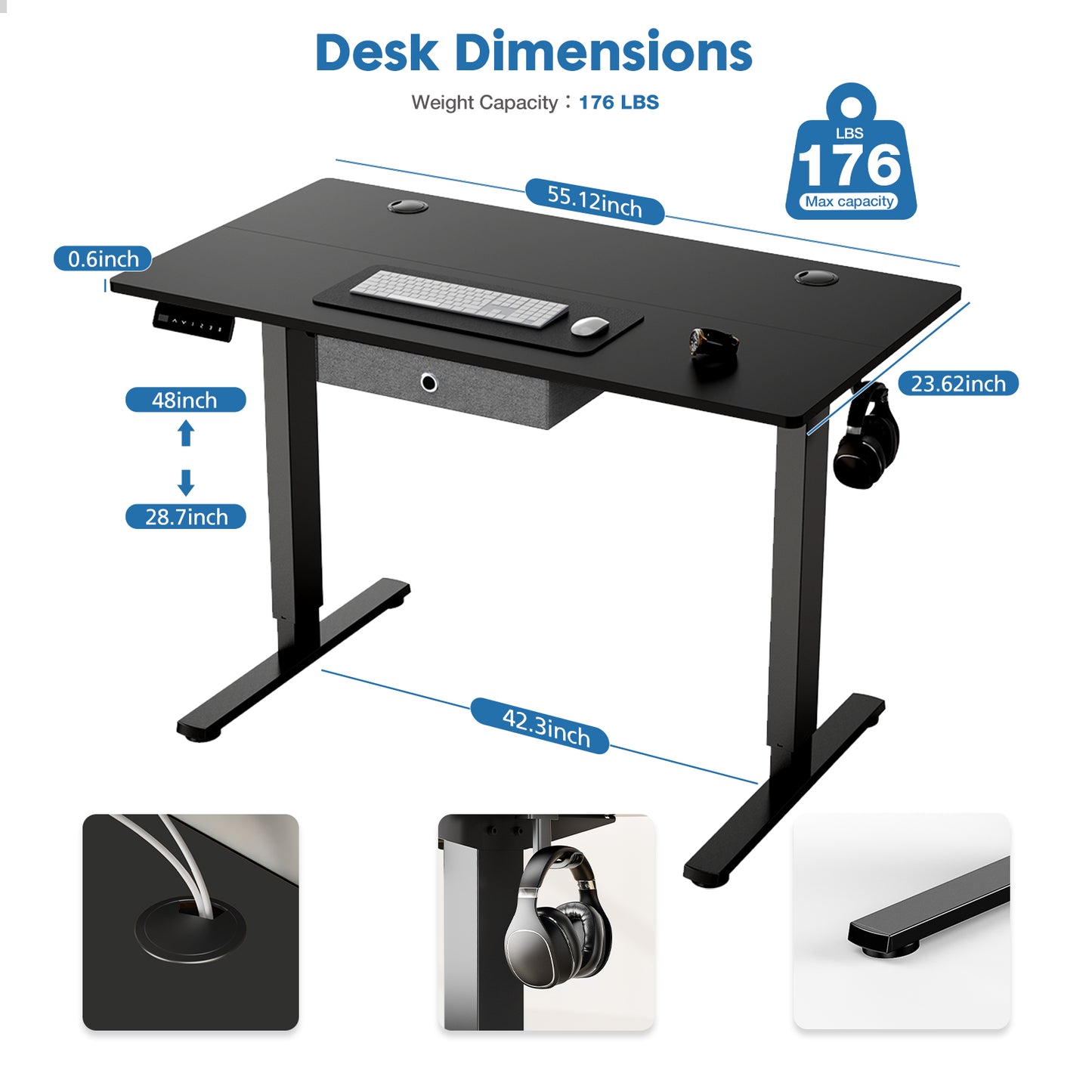 Electric Height-Adjustable Desk with Memory Functions and Collision Detection