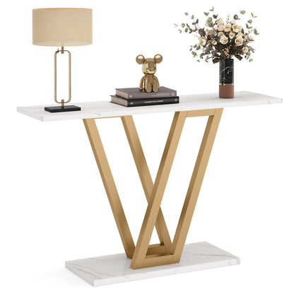 Console Table with V-Shaped Metal Frame and Rectangular Base