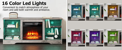 Entertainment Console with Electric Fireplace, LED Lights, and Adjustable Shelves