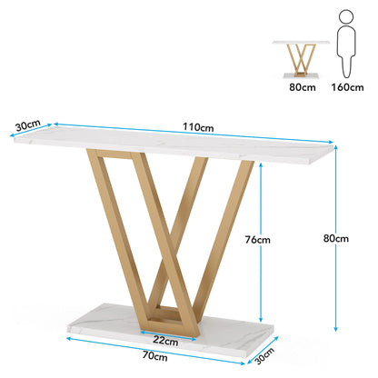 Console Table with V-Shaped Metal Frame and Rectangular Base