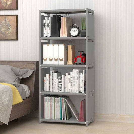 Freestanding Shelf Unit with Metal Frame and Moisture-Resistant Fabric Shelves