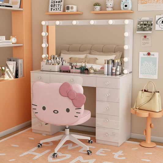 Vanity Set with LED Mirror, Adjustable Lighting, and Multiple Storage Drawers
