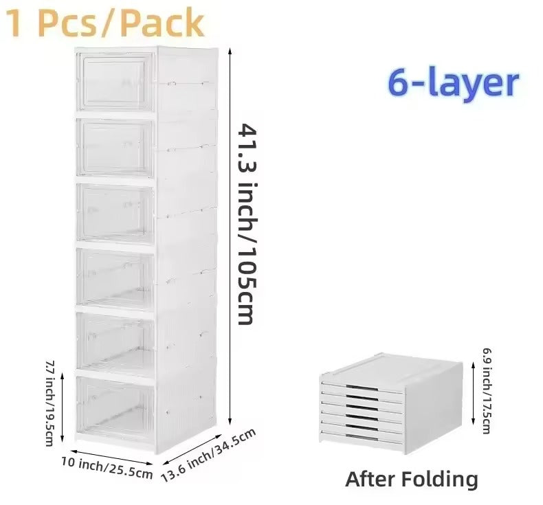 Collapsible Storage Box with Clear Front Panels and Stackable Design