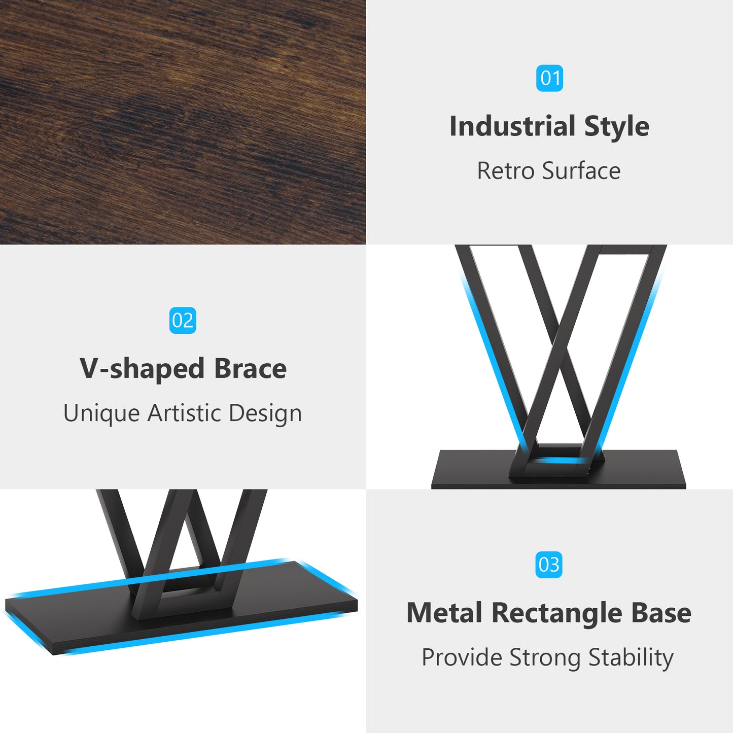 Console Table with V-Shaped Metal Frame and Rectangular Base