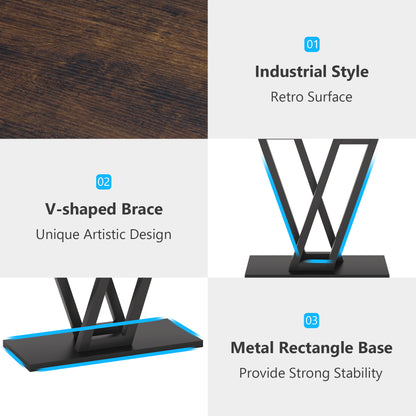 Console Table with V-Shaped Metal Frame and Rectangular Base