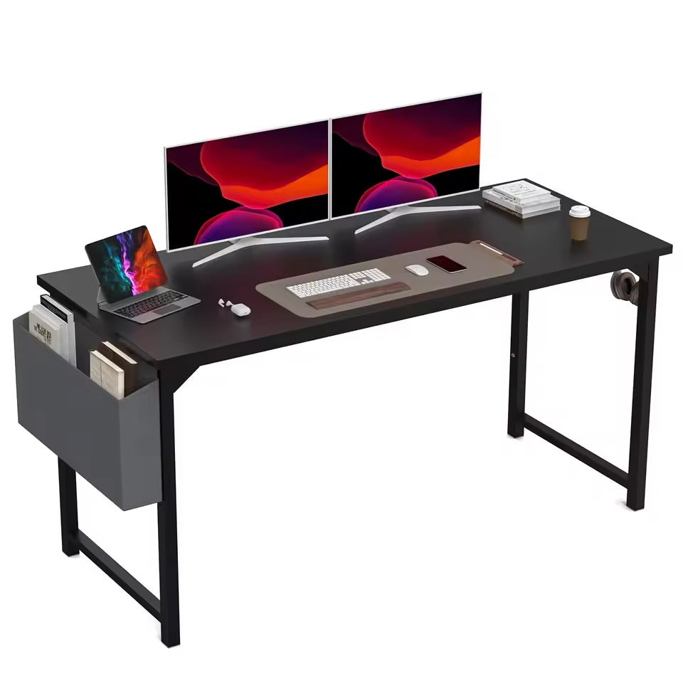 Metal Frame Desk with Side Storage Compartments and Hooks
