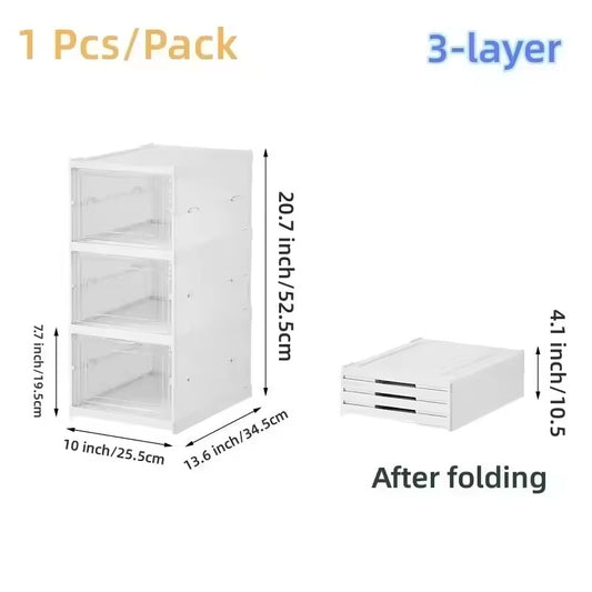 Collapsible Storage Box with Clear Front Panels and Stackable Design
