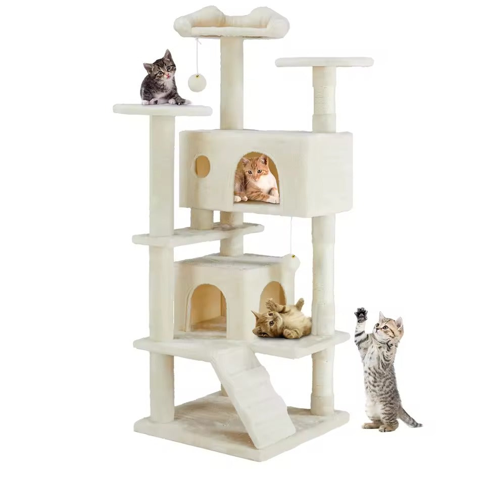 Multi-Level Cat Tree with Sisal Posts, Ramp, and Enclosed Compartments