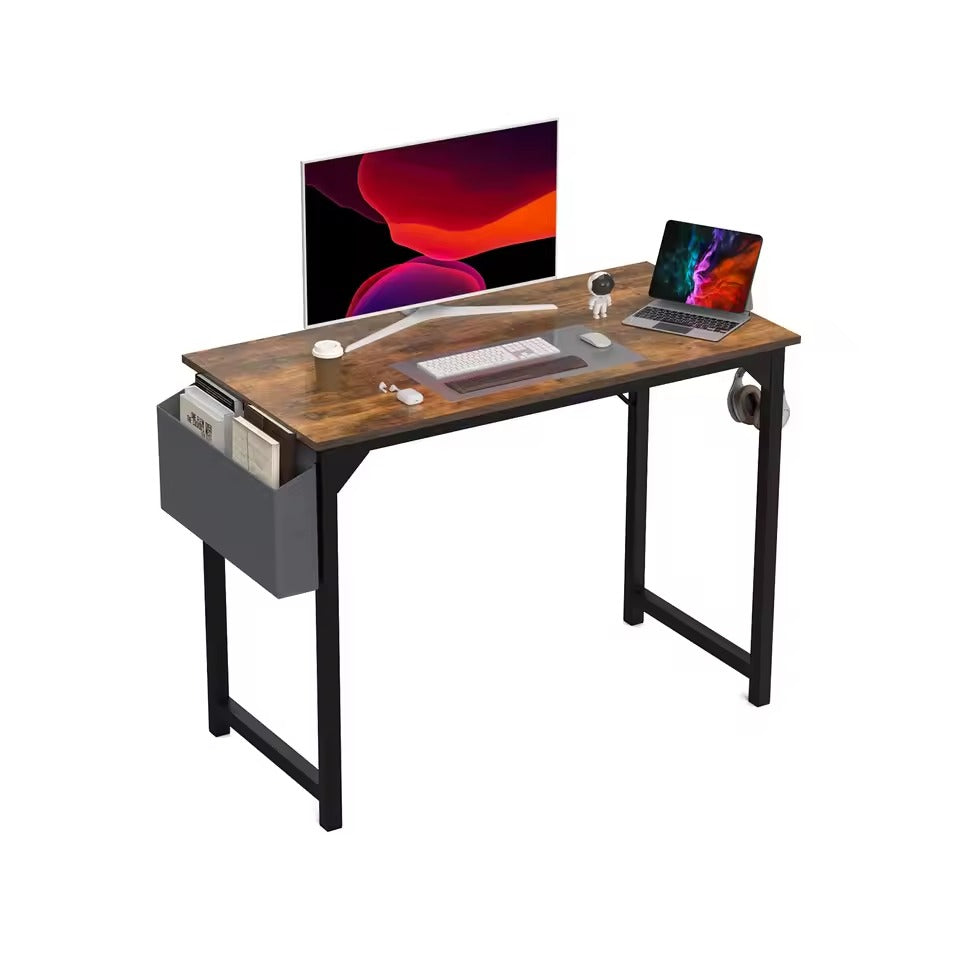 Metal Frame Desk with Side Storage Compartments and Hooks