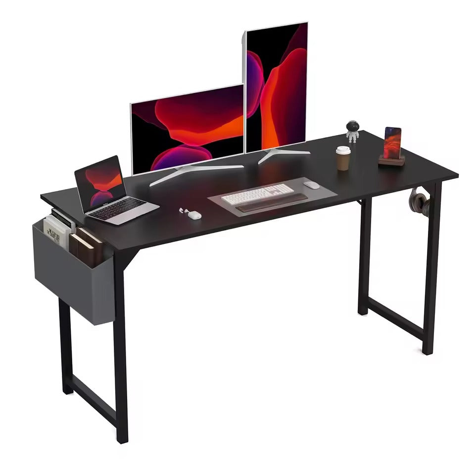 Metal Frame Desk with Side Storage Compartments and Hooks