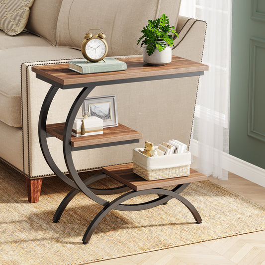 Three-Tier Metal Frame Side Table with Particleboard Shelves