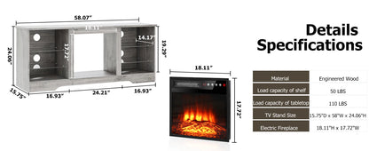 Entertainment Console with Electric Fireplace, LED Lights, and Adjustable Shelves