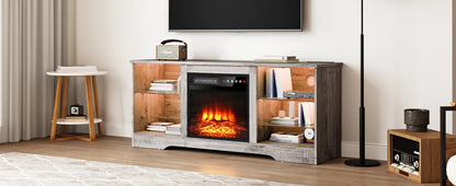 Entertainment Console with Electric Fireplace, LED Lights, and Adjustable Shelves