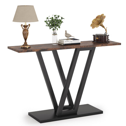 Console Table with V-Shaped Metal Frame and Rectangular Base