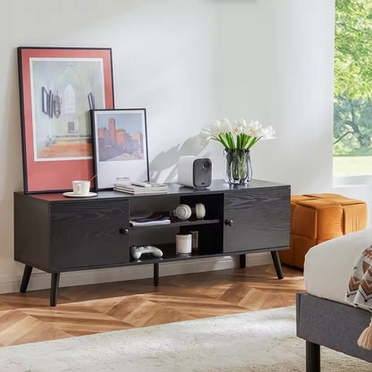 TV Stand with Adjustable Center Shelf, Soft-Close Doors, and Cable Management