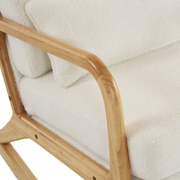 Rocking Chair with Solid Wood Frame, Teddy Fleece Cushions, and Lumbar Pillow