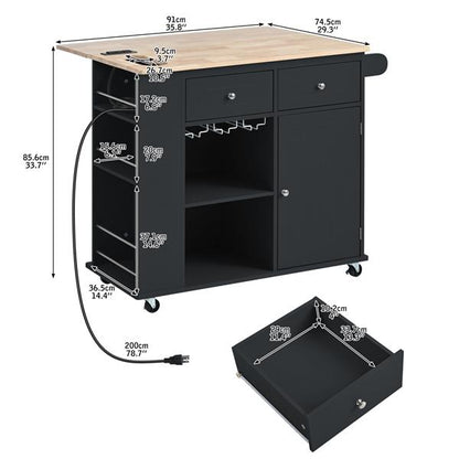 Mobile Kitchen Cart with Drop-Leaf Extension and Multiple Storage Compartments