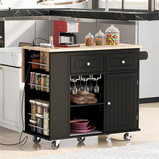 Mobile Kitchen Cart with Drop-Leaf Extension and Multiple Storage Compartments