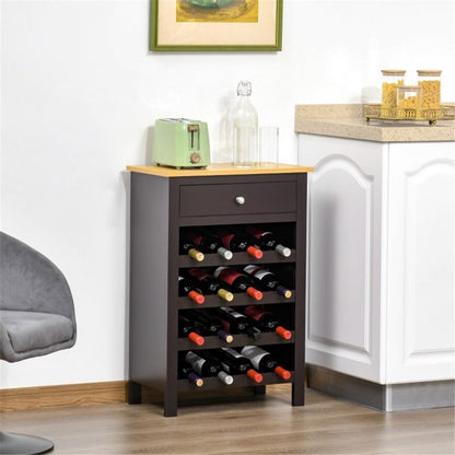 Freestanding Wine Rack with Storage Drawer and Elevated Base